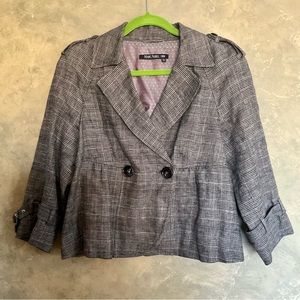 ​Marc Aurel Plaid Linen Cropped Blazer Jacket Glen Check Summer Tailored M L